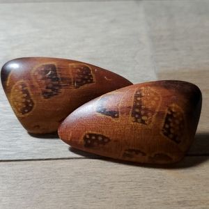 Vintage Polished Wood Tribal Boho Earrings
